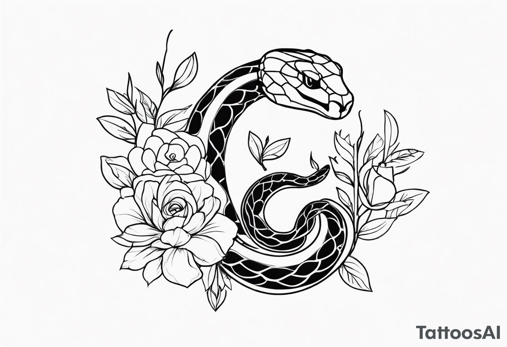 Snake and flowers tattoo idea