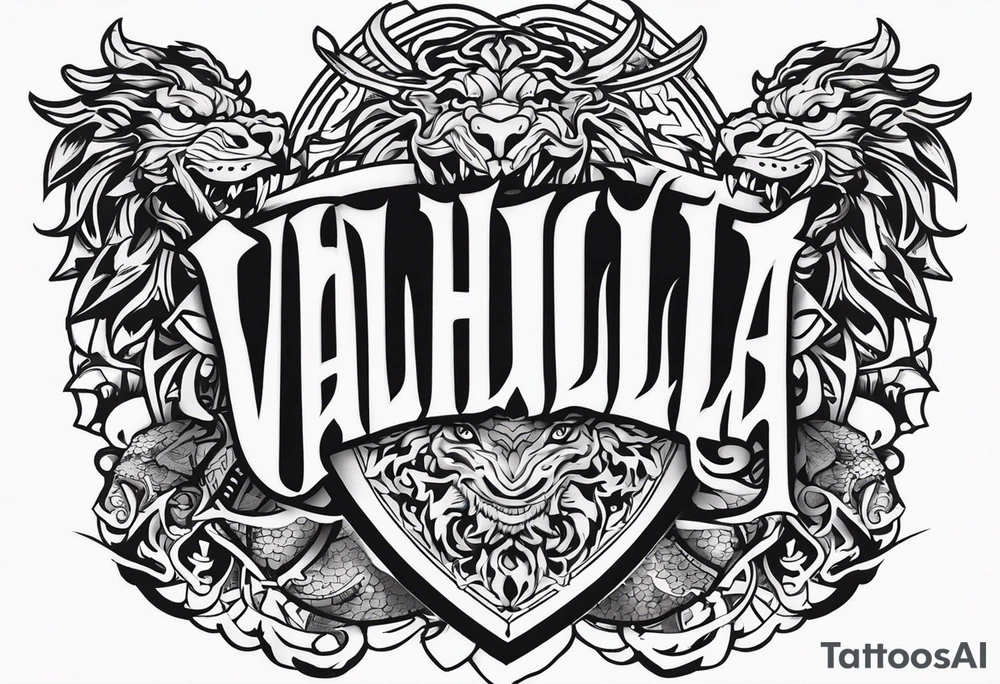Valhalla sword shield dragon lion tattoo idea
