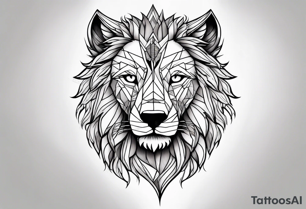 half lion half wolf head tattoo idea