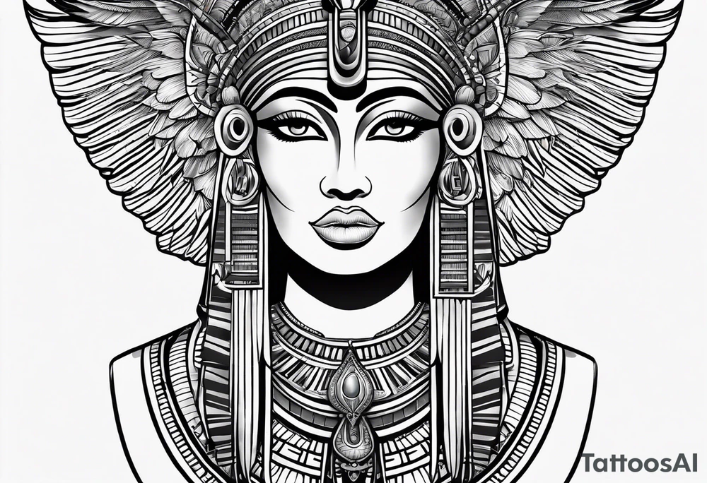 black and white Egyptian goddess Isis tattoo idea