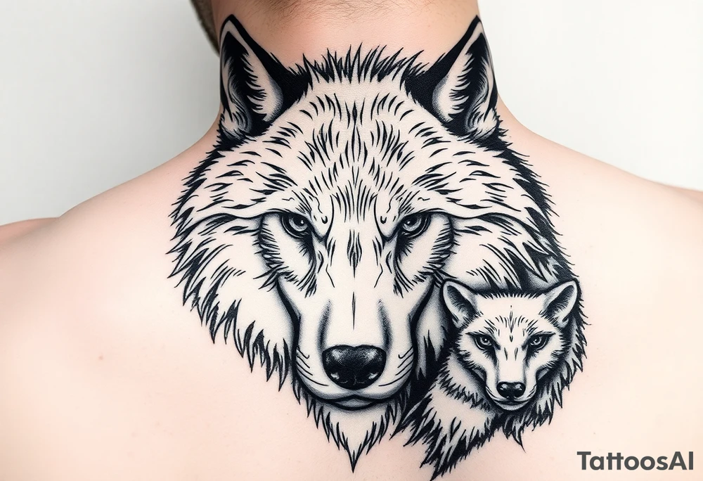 A solitary yet sublime and noble wolf and its progeny. the face tattoo idea