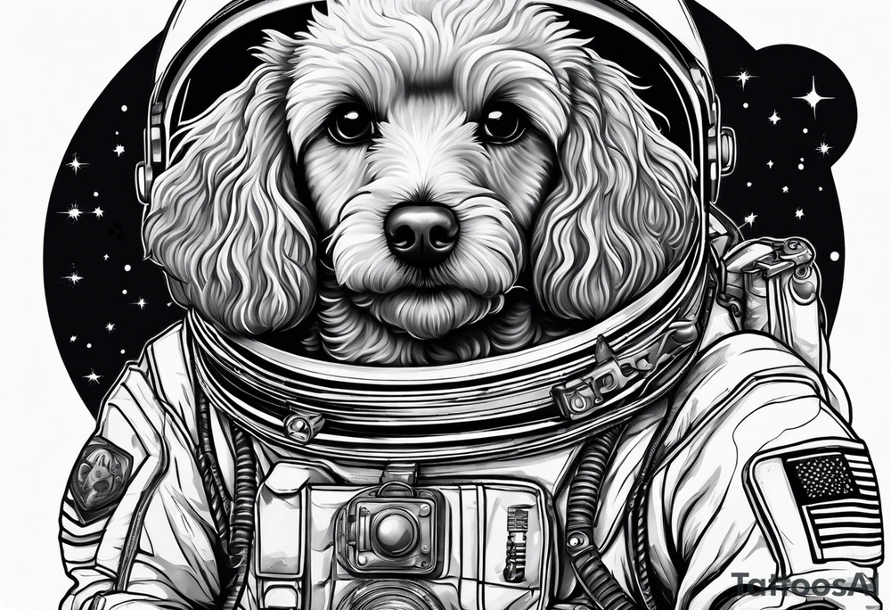 poodle mix dog in a space suit tattoo idea