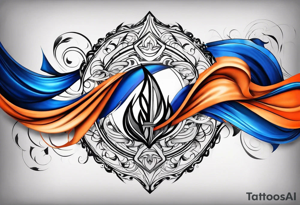 Blue and orange flame that has a half square thin line border. Make it as small as possible. The tattoo should be the size of a half dollar coin. tattoo idea