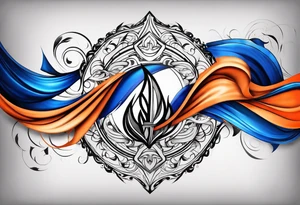 Blue and orange flame that has a half square thin line border. Make it as small as possible. The tattoo should be the size of a half dollar coin. tattoo idea