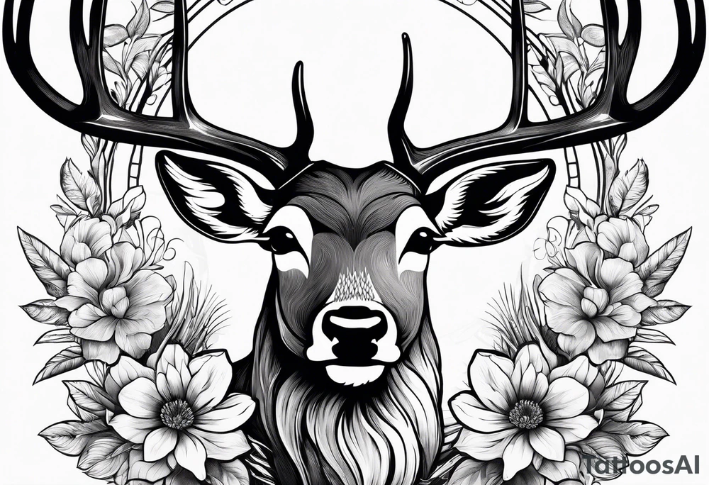 deer antler with flower tattoo idea