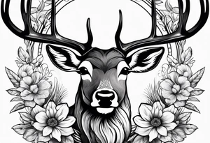 deer antler with flower tattoo idea