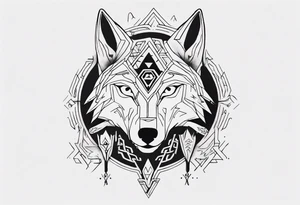 wolf head with zelda symbols mixed into the design tattoo idea
