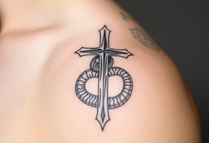The cross impales the snake tattoo idea