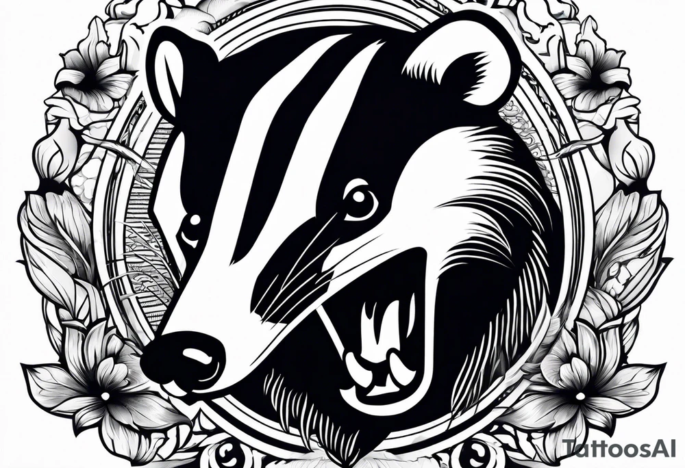 Neo traditional badger with mouth open tattoo idea