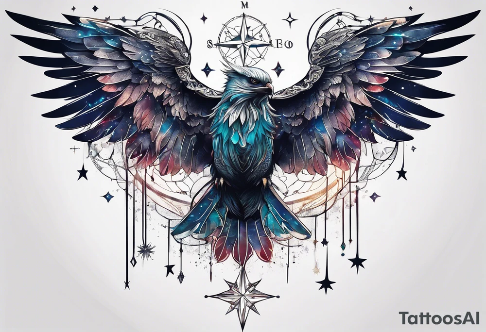 Constellation, wing , animal, snow , cross tattoo idea