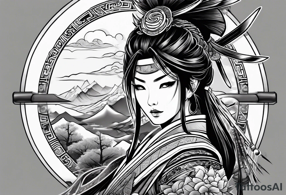 female samurai neotribal tattoo idea