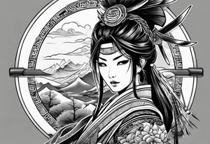 female samurai neotribal tattoo idea
