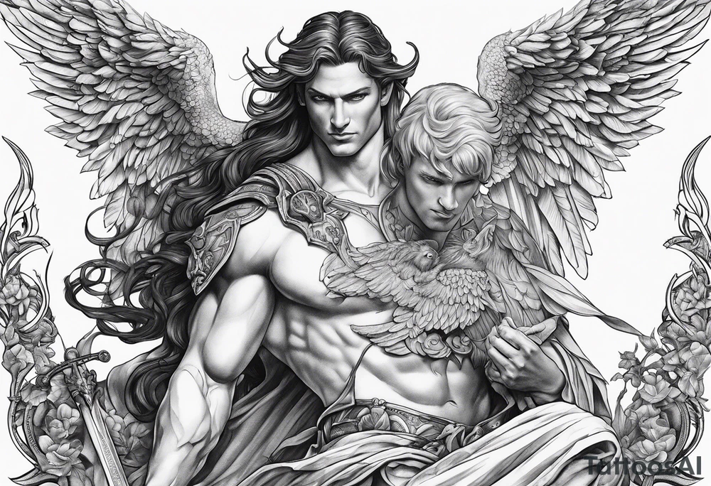 michael the arch angel slaying lucifer tattoo idea