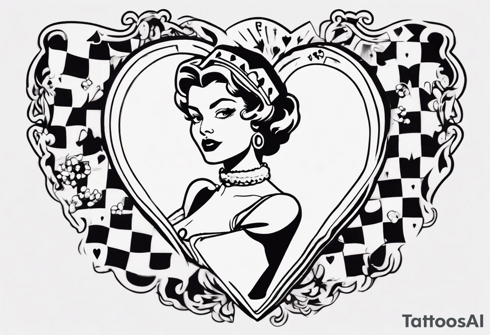 one queen of hearts card, pin-up style tattoo idea