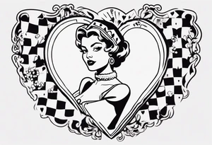 one queen of hearts card, pin-up style tattoo idea