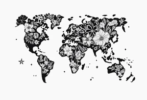 World map with floral design tattoo idea