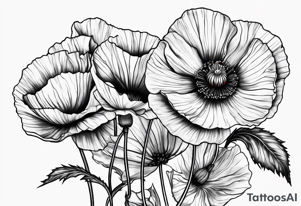 Poppy flower tattoo with the date 12/21/2006 tattoo idea