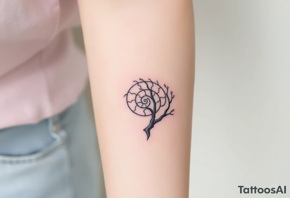 Fibonacci spiral shell inside of tree tattoo idea