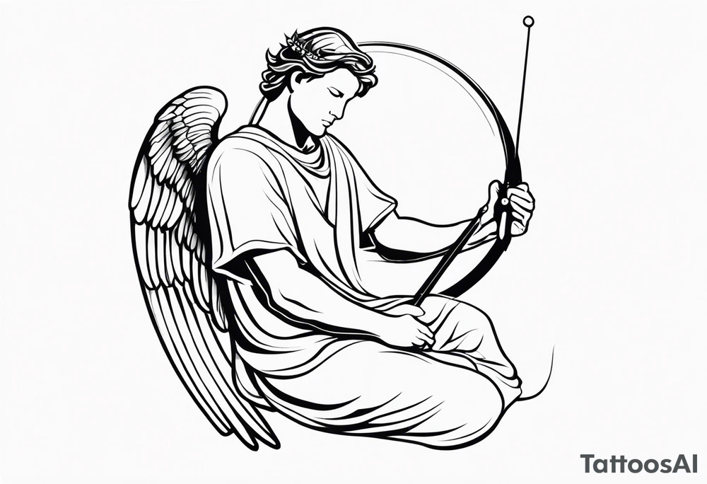 male angel with a halo sitting peacefully holding a modern fishing rod tattoo idea