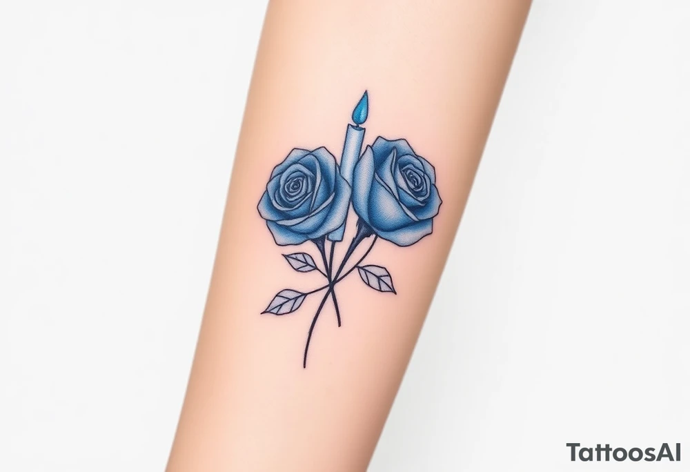 Blue, 2 roses, 2 candles tattoo idea