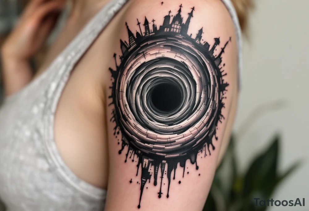 Human Civilisation is being sucked into a Black hole vortex tattoo idea