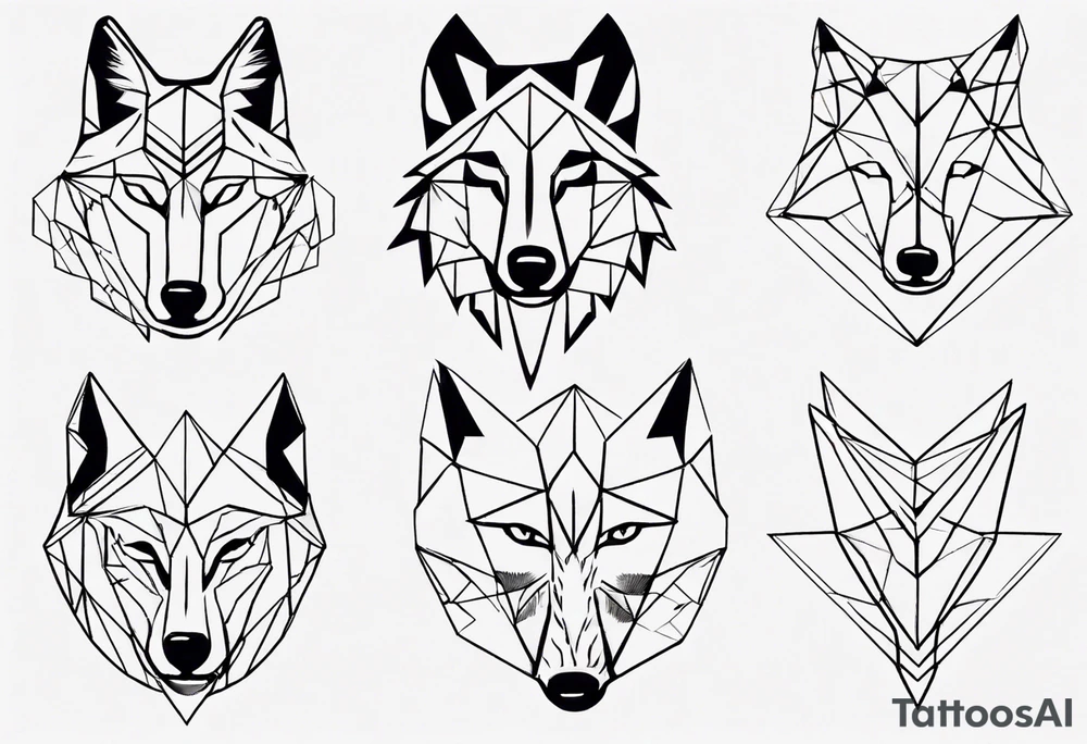 Wolf's face with geometric shapes and impressions of a forest tattoo idea