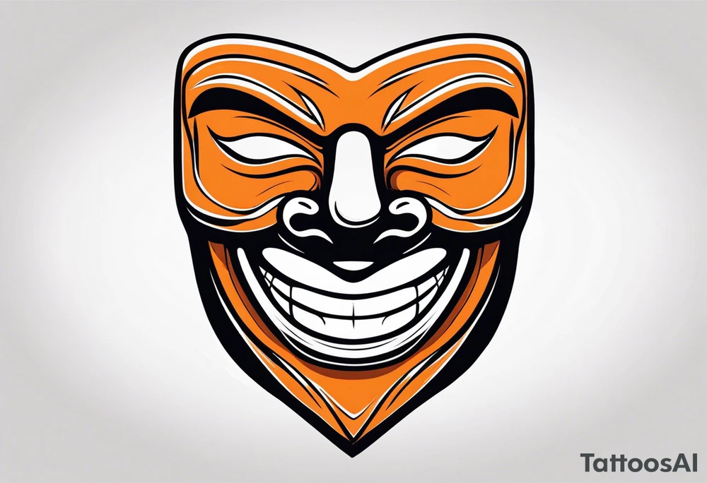 Laughing mask that is orange and black simplistic tattoo idea