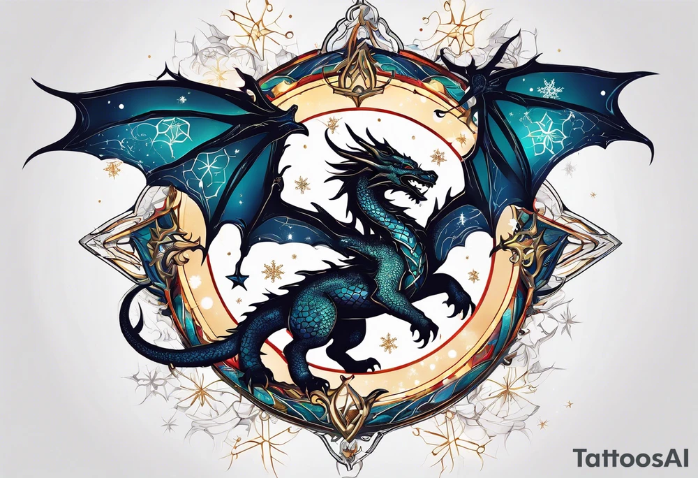 Constellation, dragon,snowflake tattoo idea