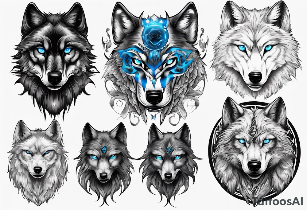 Dark wolf with blue eyes tattoo idea