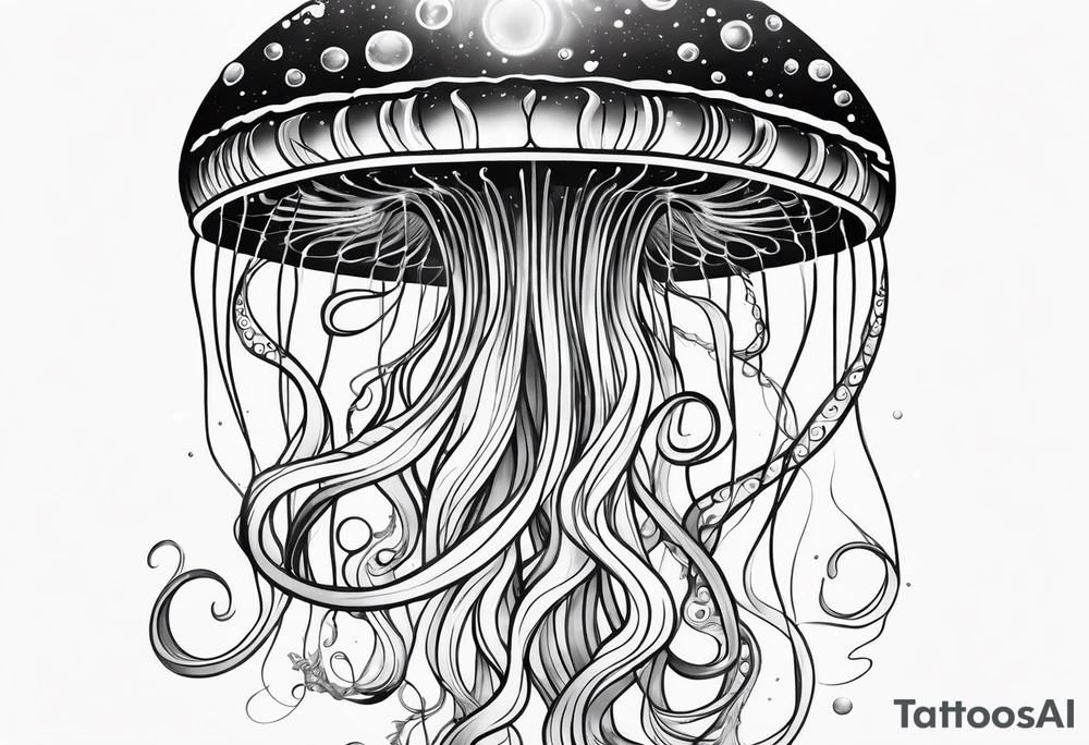 A galaxy inside a mystical jellyfish with long flowing tentacles tattoo idea