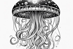 A galaxy inside a mystical jellyfish with long flowing tentacles tattoo idea