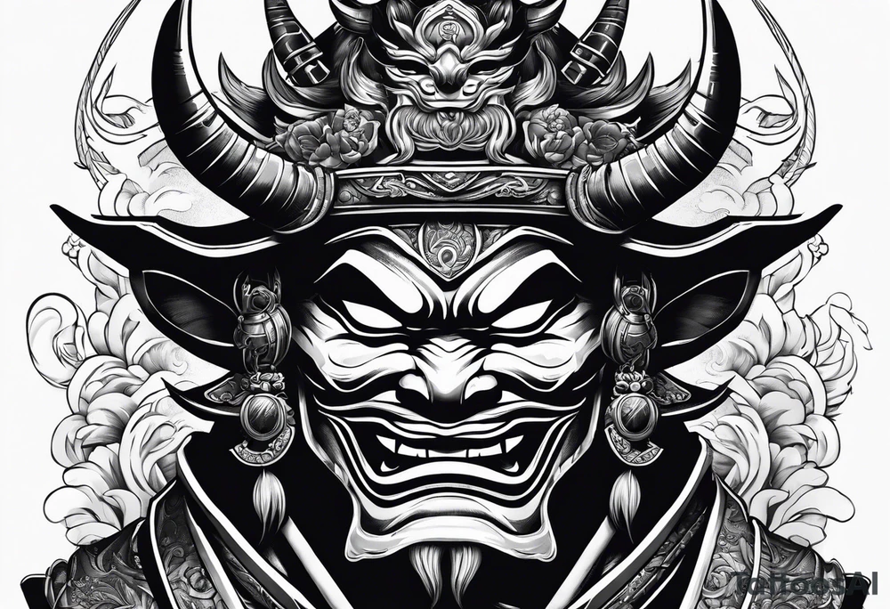 samuri with oni mask 
with katana tattoo idea