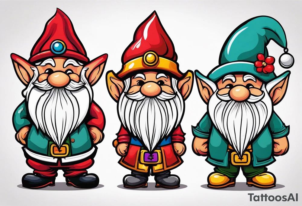 Matching tattoos gnomes with casino theme tattoo idea