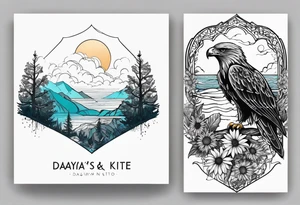 Small inside arm tattoo. Black kite (Daya's name), nature (trees/sea), small sunflower. tattoo idea