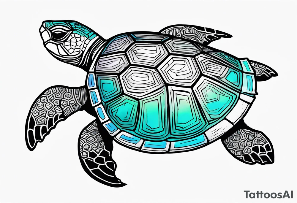 tropical psychedelic turtle's back, top down view, as seen from above tattoo idea