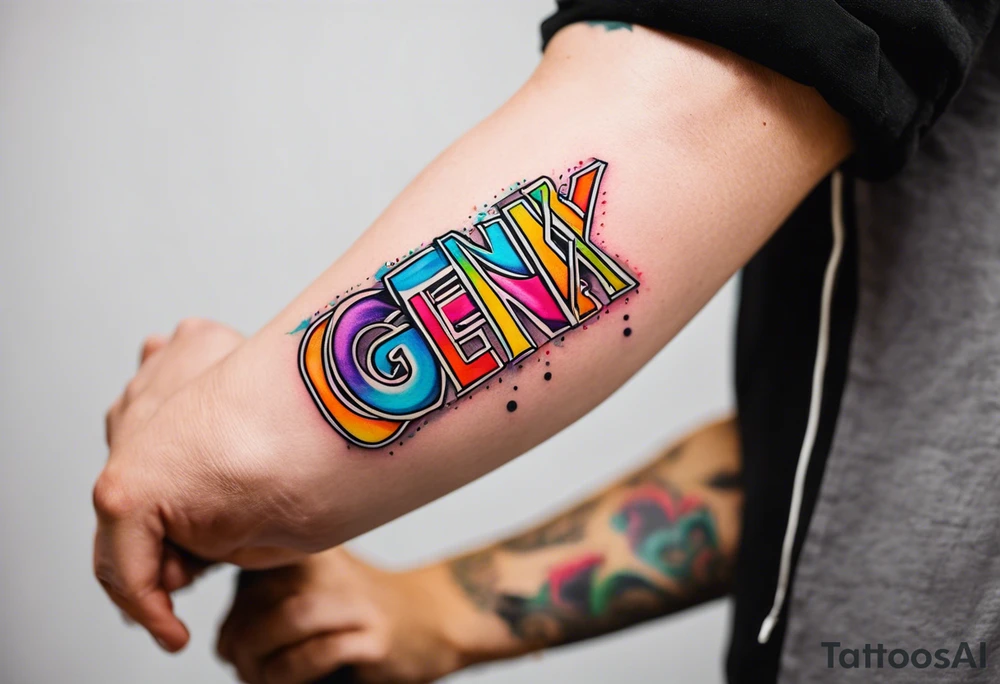 colorful forearm tattoo that says  GenX OG tattoo idea