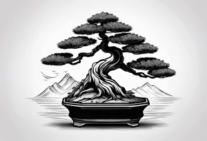 bonsai tree small with rising sun tattoo idea
