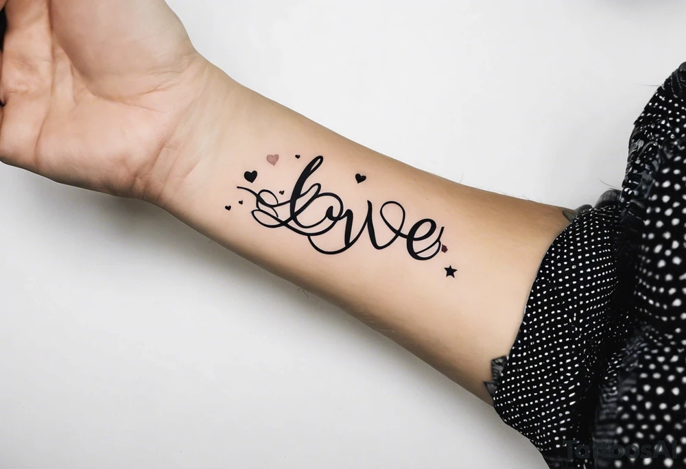 love love love love love love love connected into an armband by ivy leaves and nine hearts tattoo idea