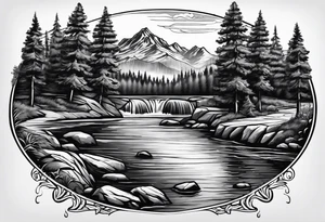 River with cedar trees tattoo idea