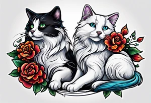 A cat and dog that love each other but are fighting tattoo idea