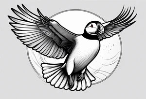 a flying puffin without background - masculine art style tattoo idea