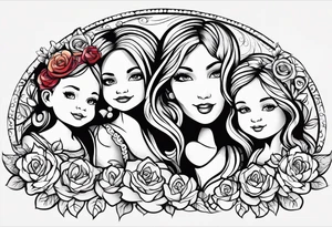 A mothers love and bond with 3 daughters a steo daughter and a grand daughter and a grandma Tattoo designs With footprints and beautiful cursive writing tattoo idea