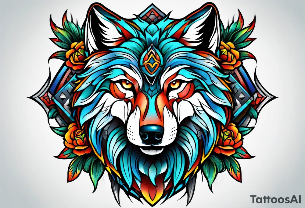 Neotraditional wolf tattoo idea
