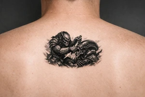 predator (from the movie) killing an alien on the forearm tattoo tattoo idea