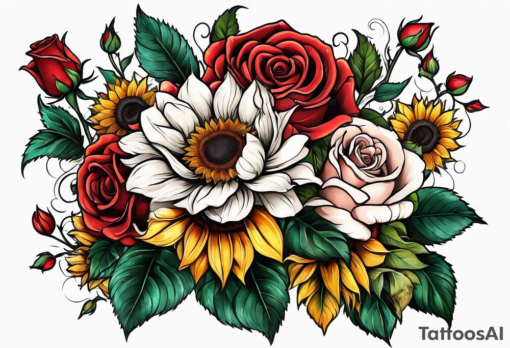 animal flower rose, sunflower, tattoo idea