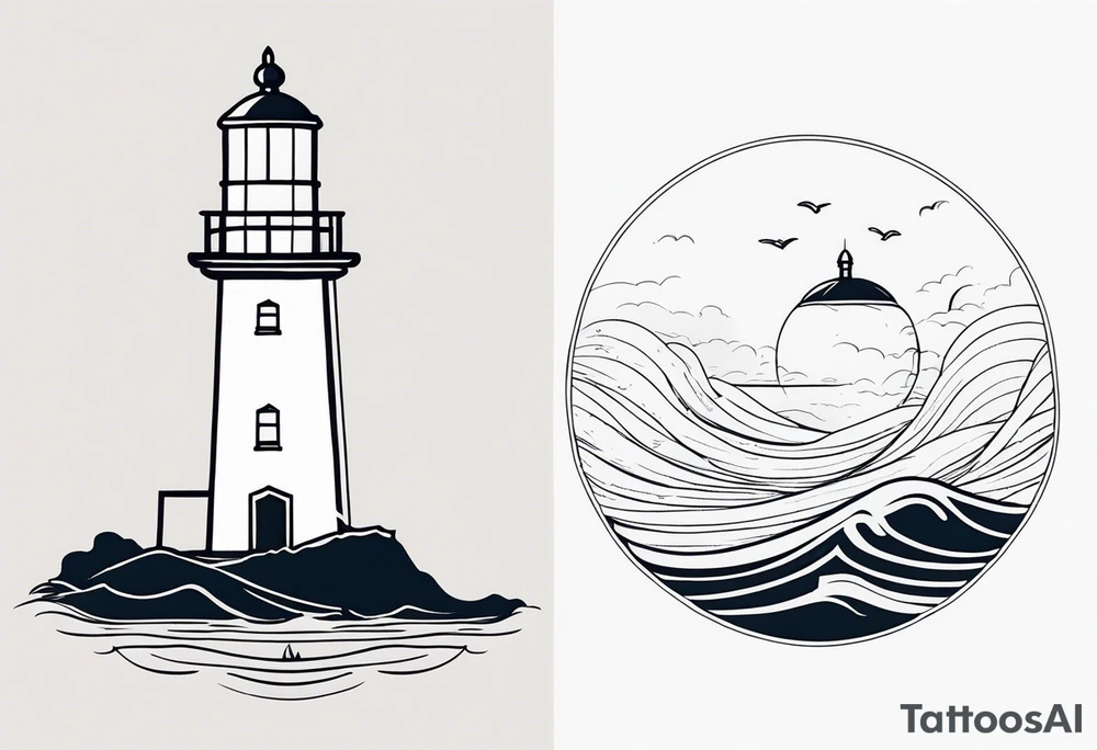 lighthouse in very fine line with a rough sea tattoo idea