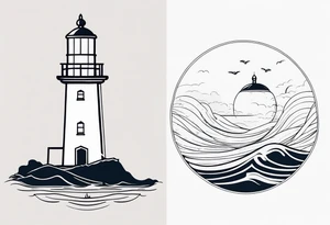 lighthouse in very fine line with a rough sea tattoo idea