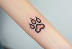 A detailed cat paw print with soft fur textures, using natural tones of cream, gray, and light brown and hearts within tattoo idea