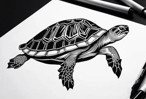 Turtle laying on its back on a marijuana leaf tattoo idea