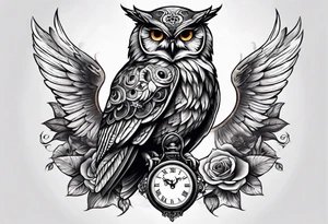 owl with a clock and skull
wisdom and new life tattoo idea